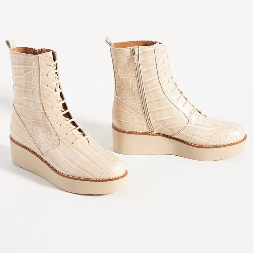 Anthropologie Lace Up Leather Platform Boots